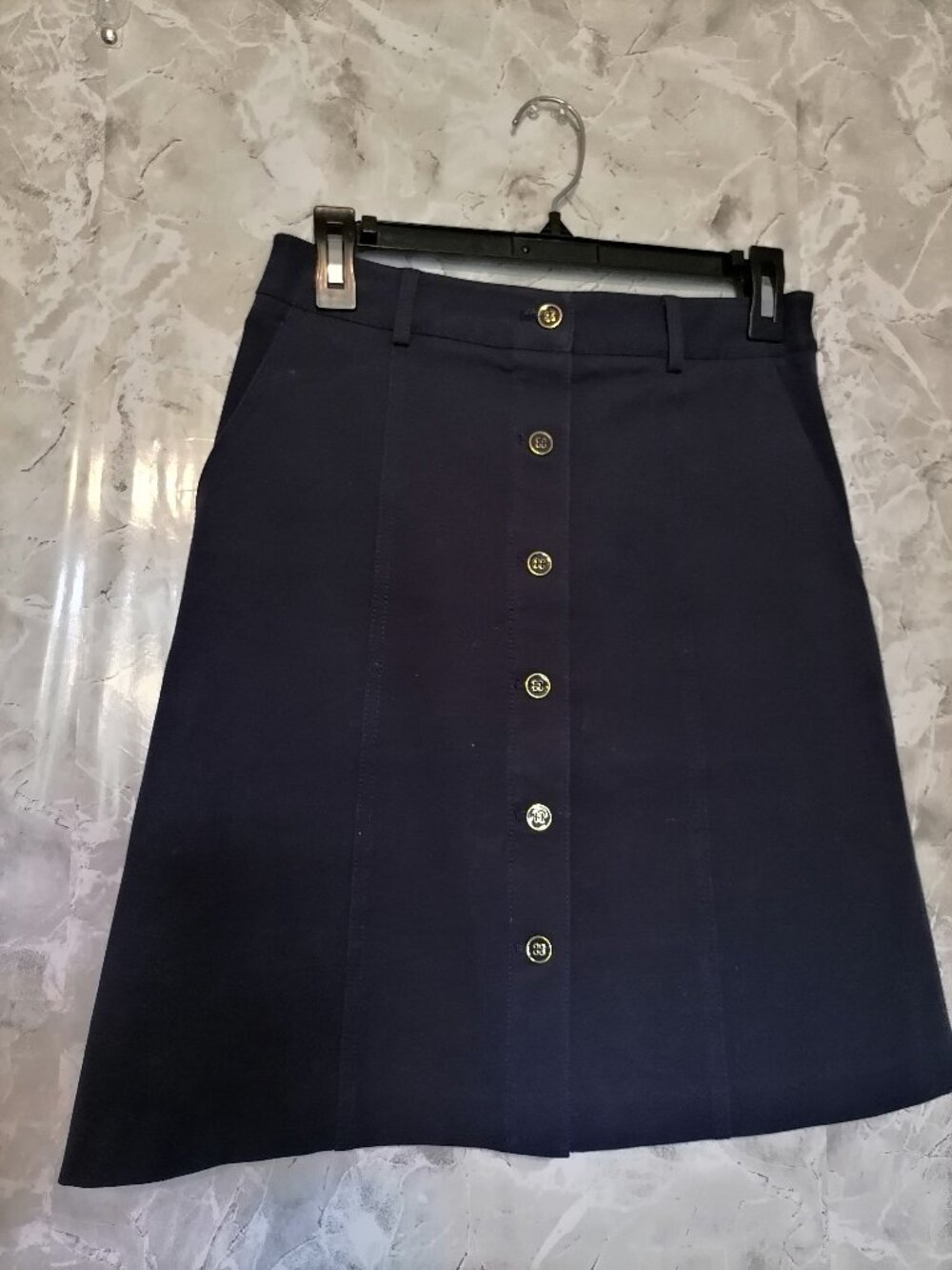 J. McLaughlin Dark Blue A-Line Button-Up Front Skirt, 0 Size